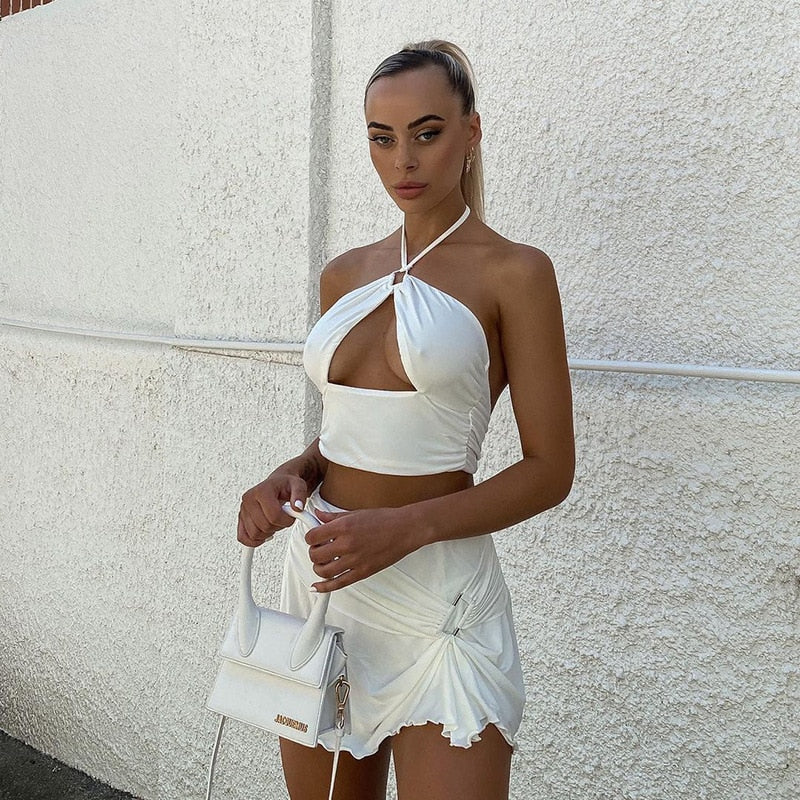 Halter Crop Top +Mini Skirt (Two-Piece)