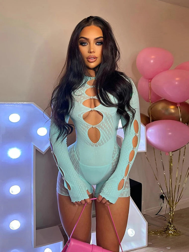 Hollow-Out Mesh Playsuit