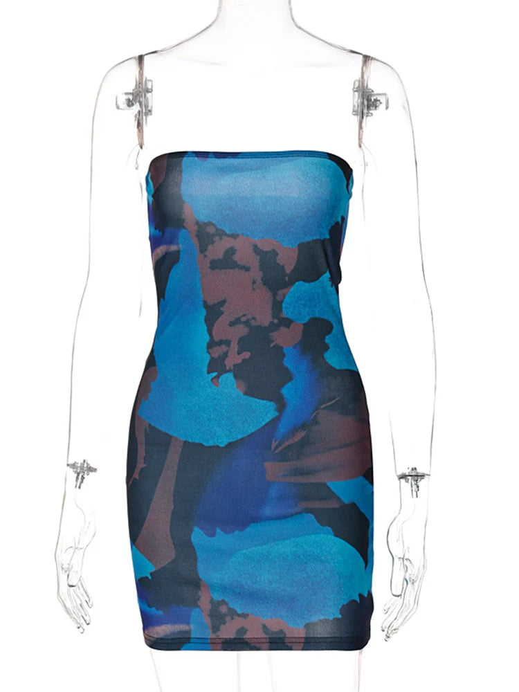 Tie Dye Print Women Tube Mini Dress