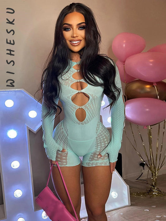 Hollow-Out Mesh Playsuit