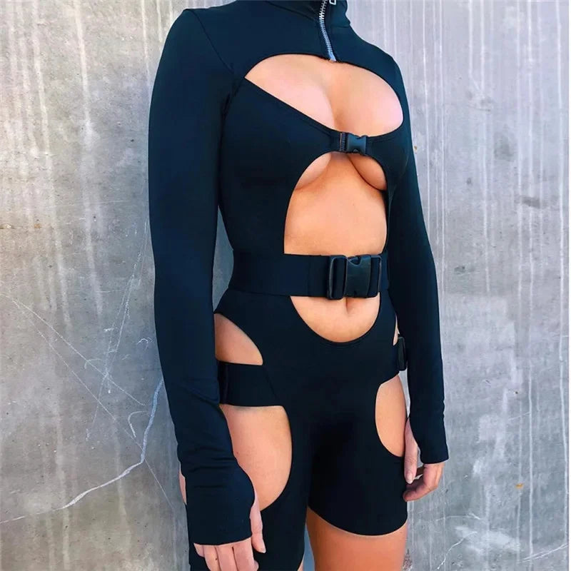 Long-Sleeve Cut-Out Jumpsuit