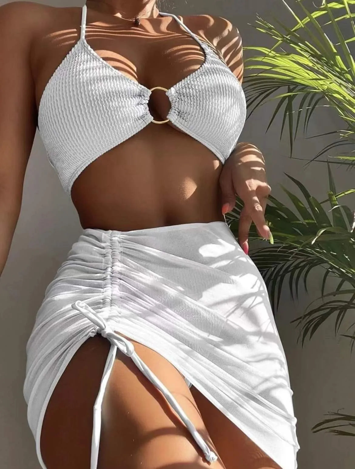 Three-Piece Set Halter Top + Mini Skirt